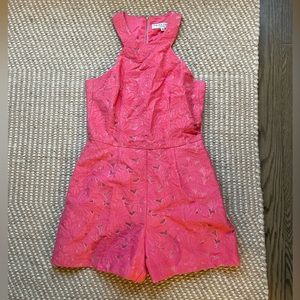 Trina Turk | Tabatha Floral Print Hot Pink Lace Romper